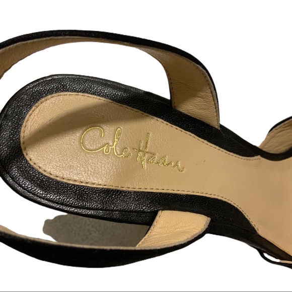 Cole Haan Black satin sling back peep-toe heels 9B - Picture 7 of 13